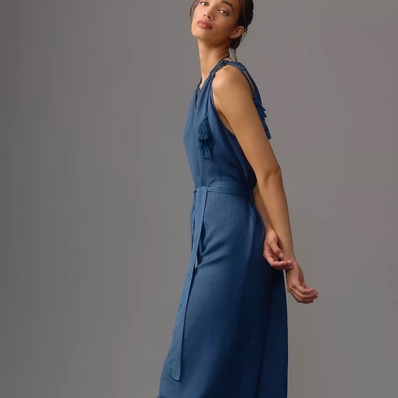 NWT Anthropologie Corey Lynn Calter Blue Tassel Sleeveless Linen Jumpsuit - Picture 2 of 4